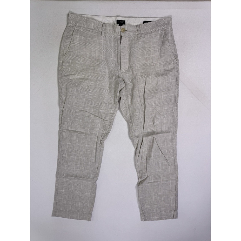J Crew Straight Linen Houndstooth Slacks Men's 34x30 (35x29) Lightweight Casual
